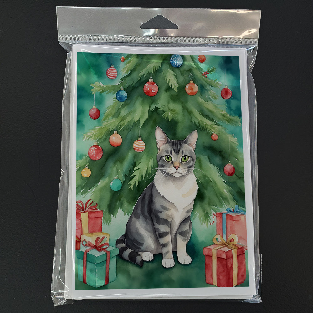 German Rex Cat By the Christmas Tree Greeting Cards Pack of 8 Blank Cards with Envelopes Whimsical A7 Size 5x7