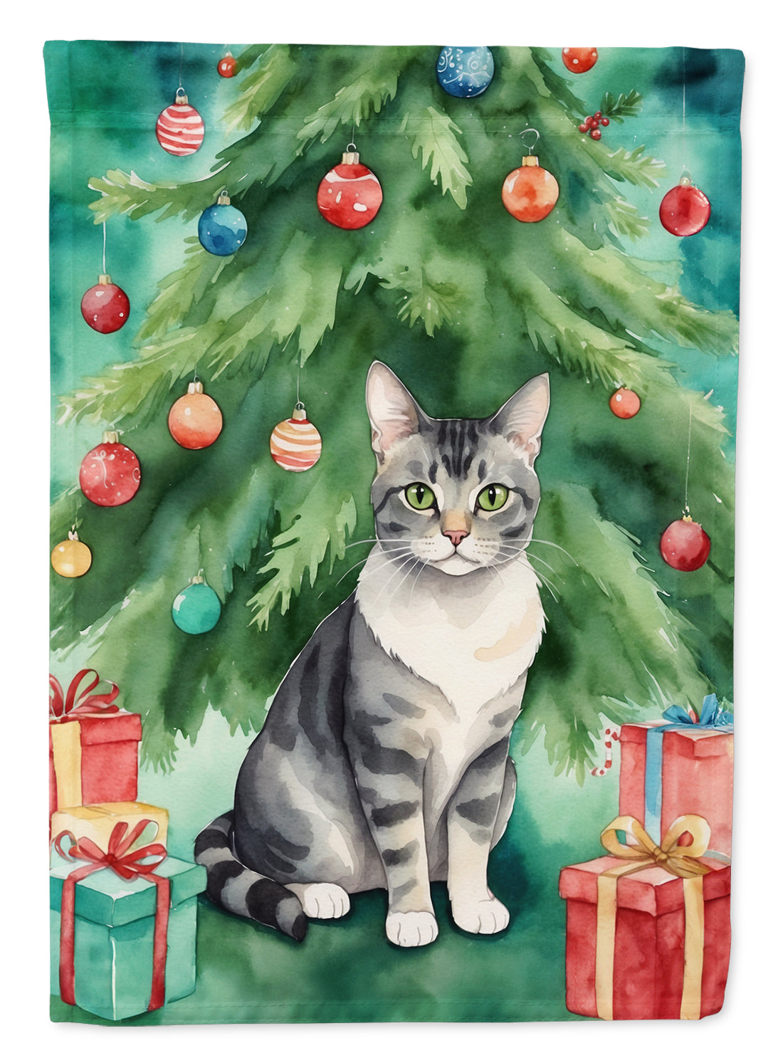 German Rex Cat By the Christmas Tree Garden Flag Mailbox Decorative Yard Banner Outside Patio Artwork for Flower Beds, Garden Size, Multicolor