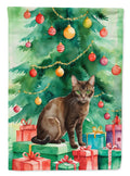 Havana Brown Cat By the Christmas Tree Garden Flag Mailbox Decorative Yard Banner Outside Patio Artwork for Flower Beds, Garden Size, Multicolor