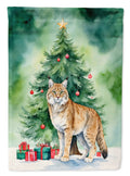 Highlander Lynx Cat By the Christmas Tree House Flag 28x40 Porch Sleeve Pole Decorative Outside Yard Banner Artwork Wall Hanging, Polyester