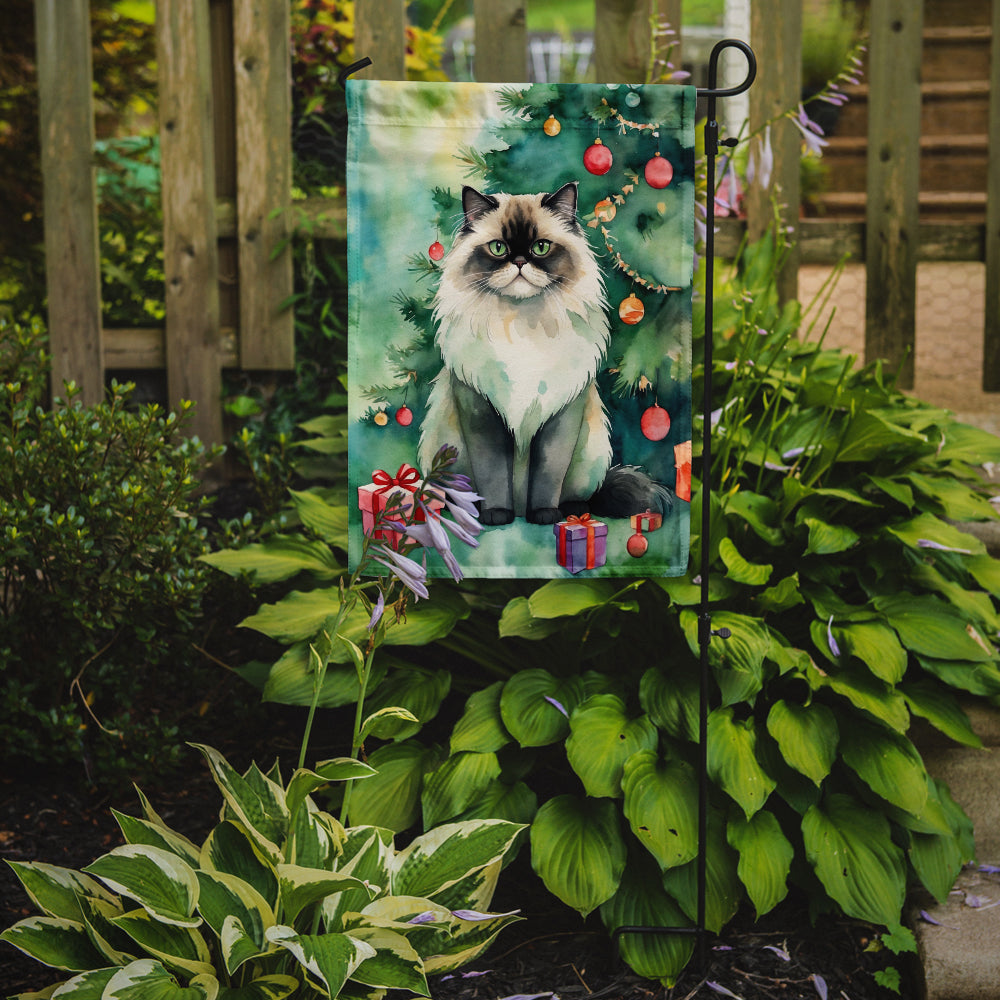 Himalayan Cat By the Christmas Tree Garden Flag Mailbox Decorative Yard Banner Outside Patio Artwork for Flower Beds, Garden Size, Multicolor