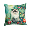 Himalayan Cat By the Christmas Tree Decorative Throw Pillow 14x14 Indoor Outdoor Accent Cushion, Fabric Cover with Insert for Sofa, Bed, Porch & Living Room