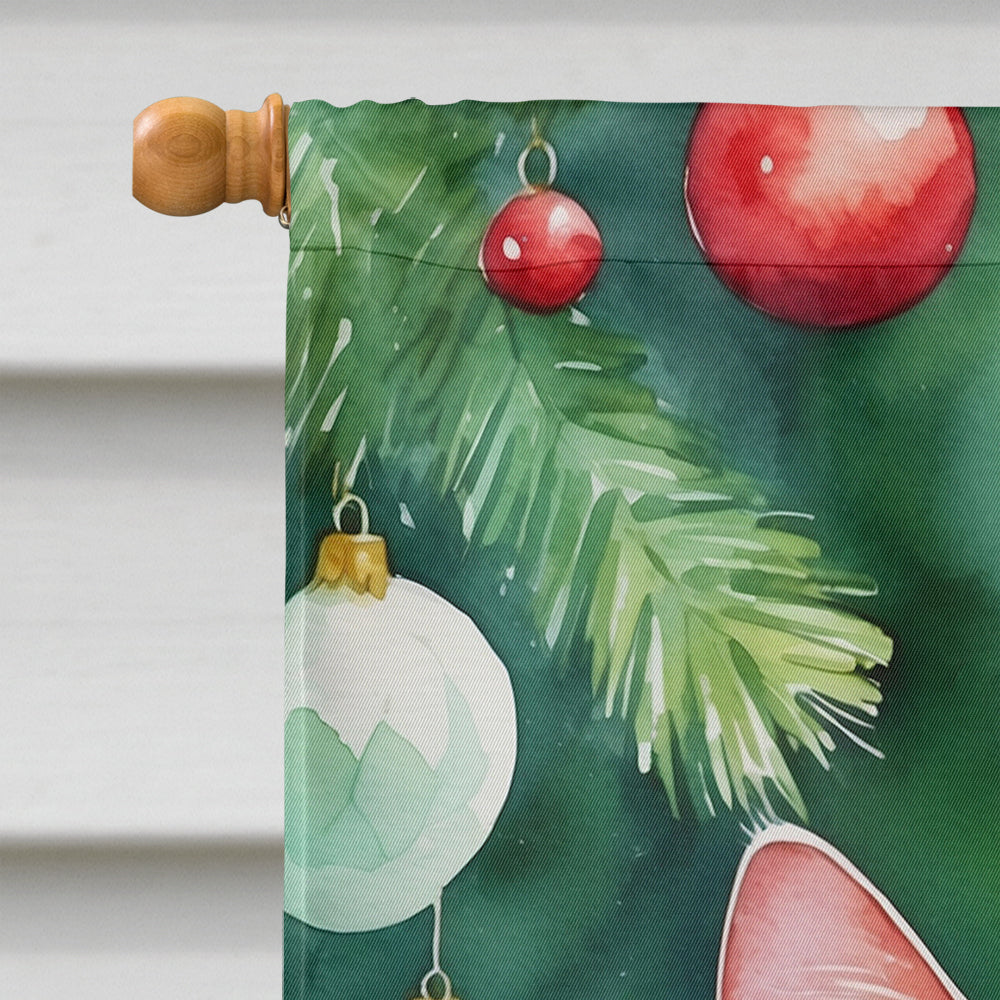Khao Manee Cat By the Christmas Tree House Flag 28x40 Porch Sleeve Pole Decorative Outside Yard Banner Artwork Wall Hanging, Polyester