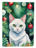 Khao Manee Cat By the Christmas Tree Garden Flag Mailbox Decorative Yard Banner Outside Patio Artwork for Flower Beds, Garden Size, Multicolor