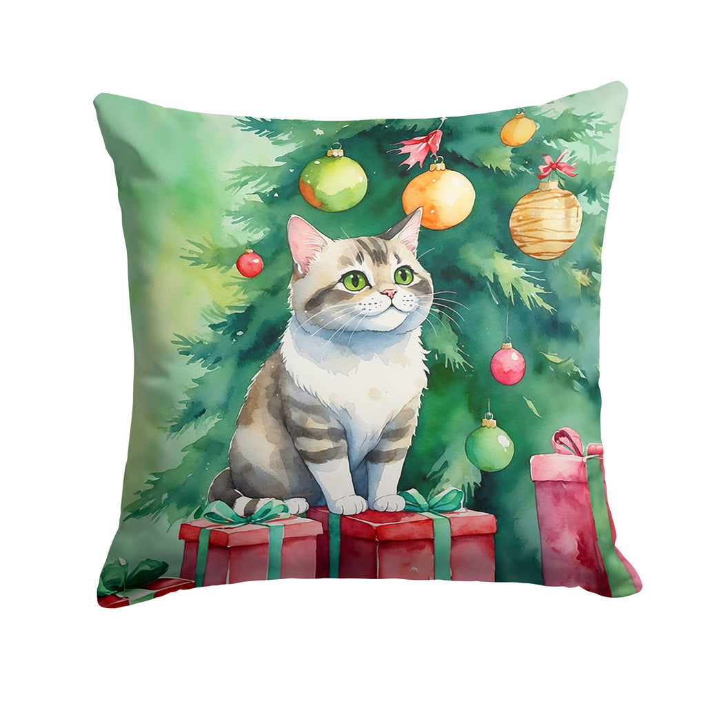 Li Hua Cat By the Christmas Tree Decorative Throw Pillow 18x18 Indoor Outdoor Accent Cushion, Fabric Cover with Insert for Sofa, Bed, Porch & Living Room
