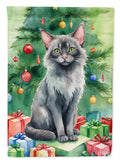 Lykoi Cat By the Christmas Tree House Flag 28x40 Porch Sleeve Pole Decorative Outside Yard Banner Artwork Wall Hanging, Polyester