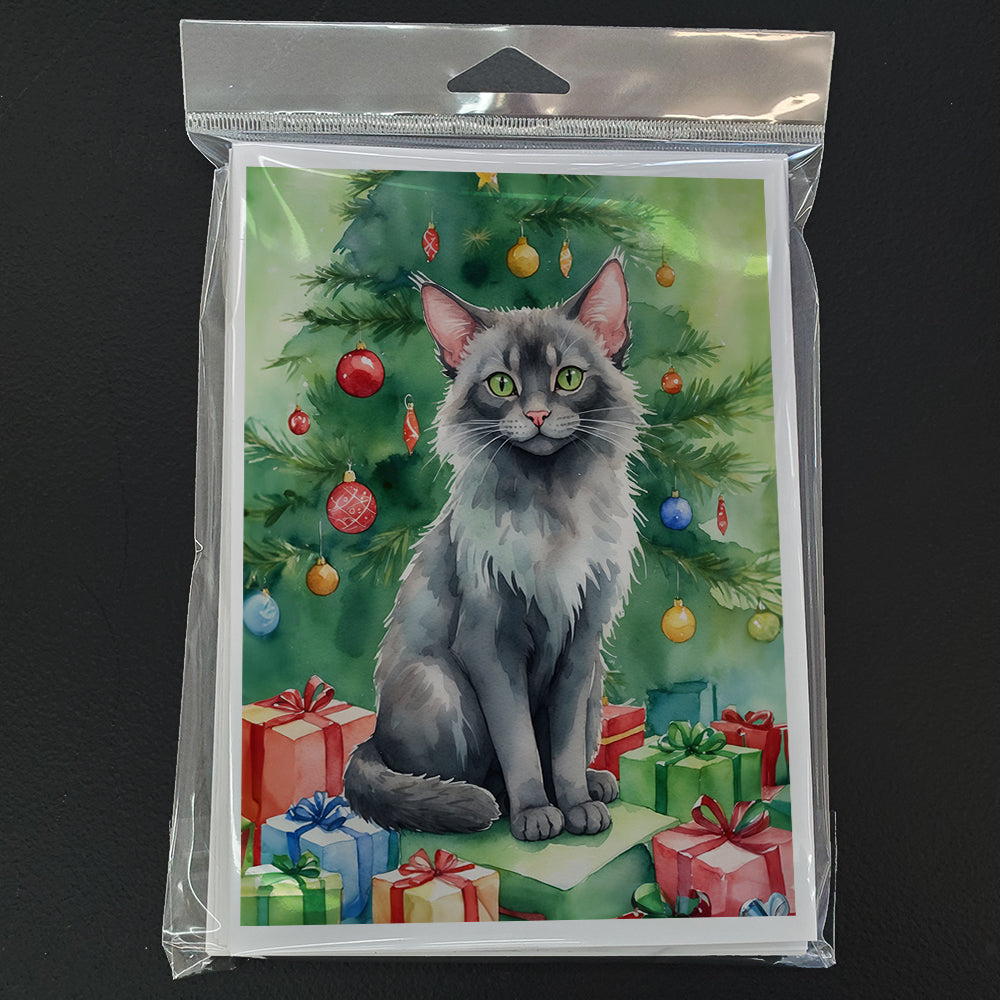 Lykoi Cat By the Christmas Tree Greeting Cards Pack of 8 Blank Cards with Envelopes Whimsical A7 Size 5x7