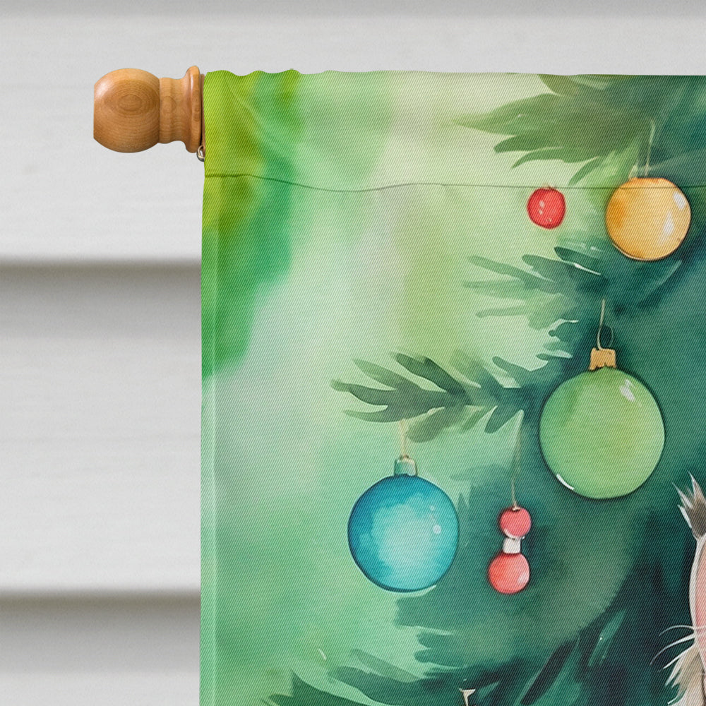 MaineCoon Cat By the Christmas Tree House Flag 28x40 Porch Sleeve Pole Decorative Outside Yard Banner Artwork Wall Hanging, Polyester