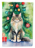 MaineCoon Cat By the Christmas Tree Garden Flag Mailbox Decorative Yard Banner Outside Patio Artwork for Flower Beds, Garden Size, Multicolor