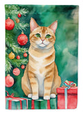 Malayan Cat By the Christmas Tree House Flag 28x40 Porch Sleeve Pole Decorative Outside Yard Banner Artwork Wall Hanging, Polyester