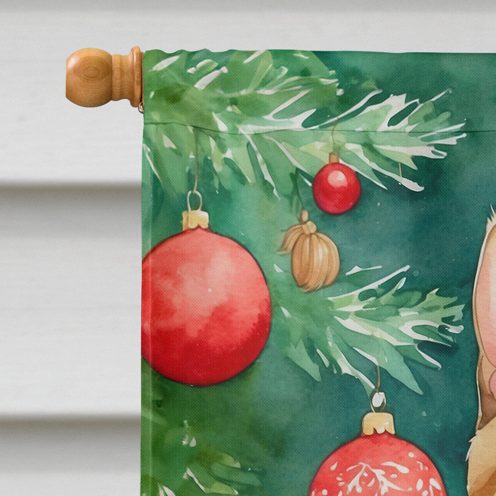 Malayan Cat By the Christmas Tree House Flag 28x40 Porch Sleeve Pole Decorative Outside Yard Banner Artwork Wall Hanging, Polyester