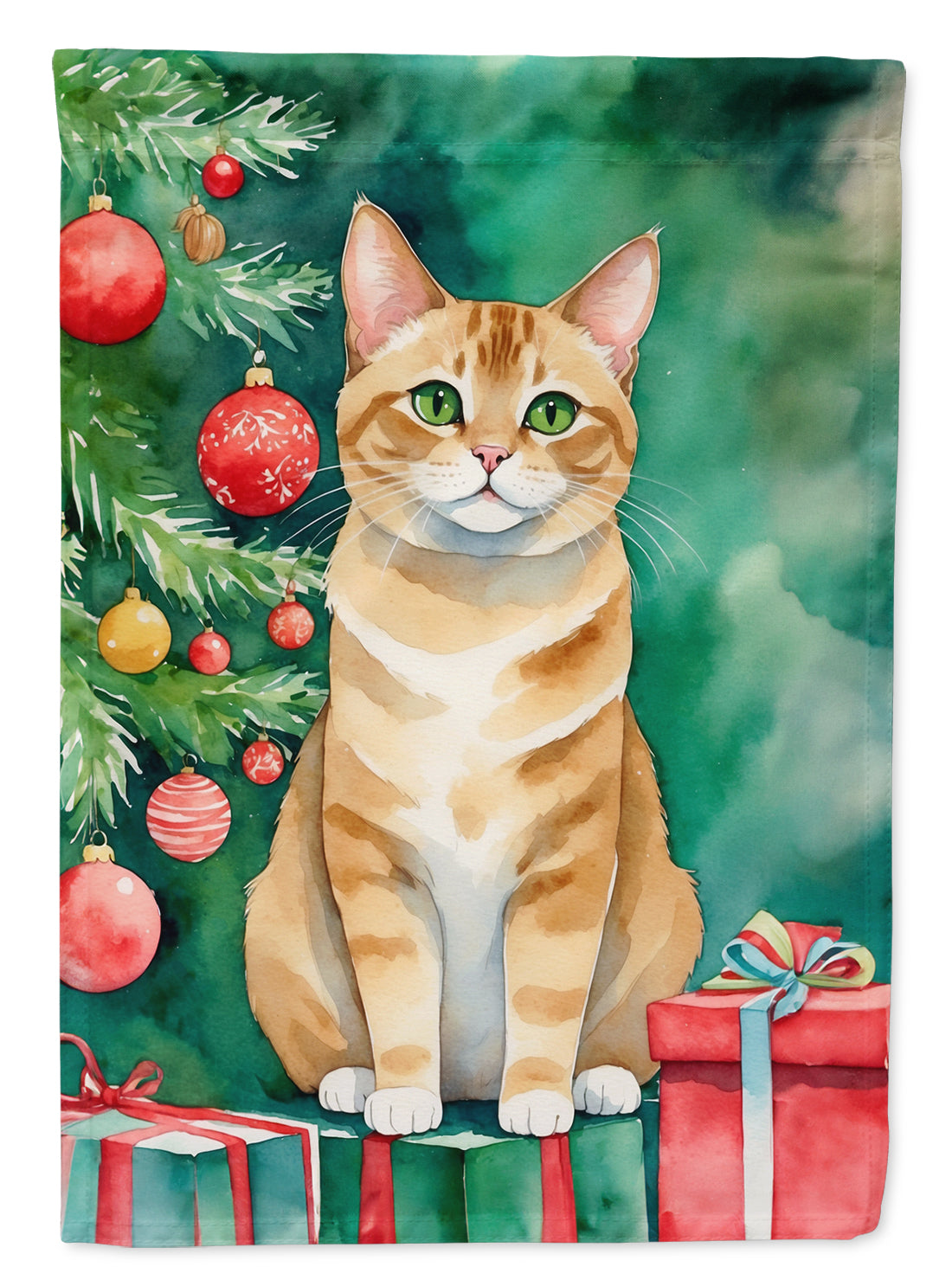 Malayan Cat By the Christmas Tree Garden Flag Mailbox Decorative Yard Banner Outside Patio Artwork for Flower Beds, Garden Size, Multicolor