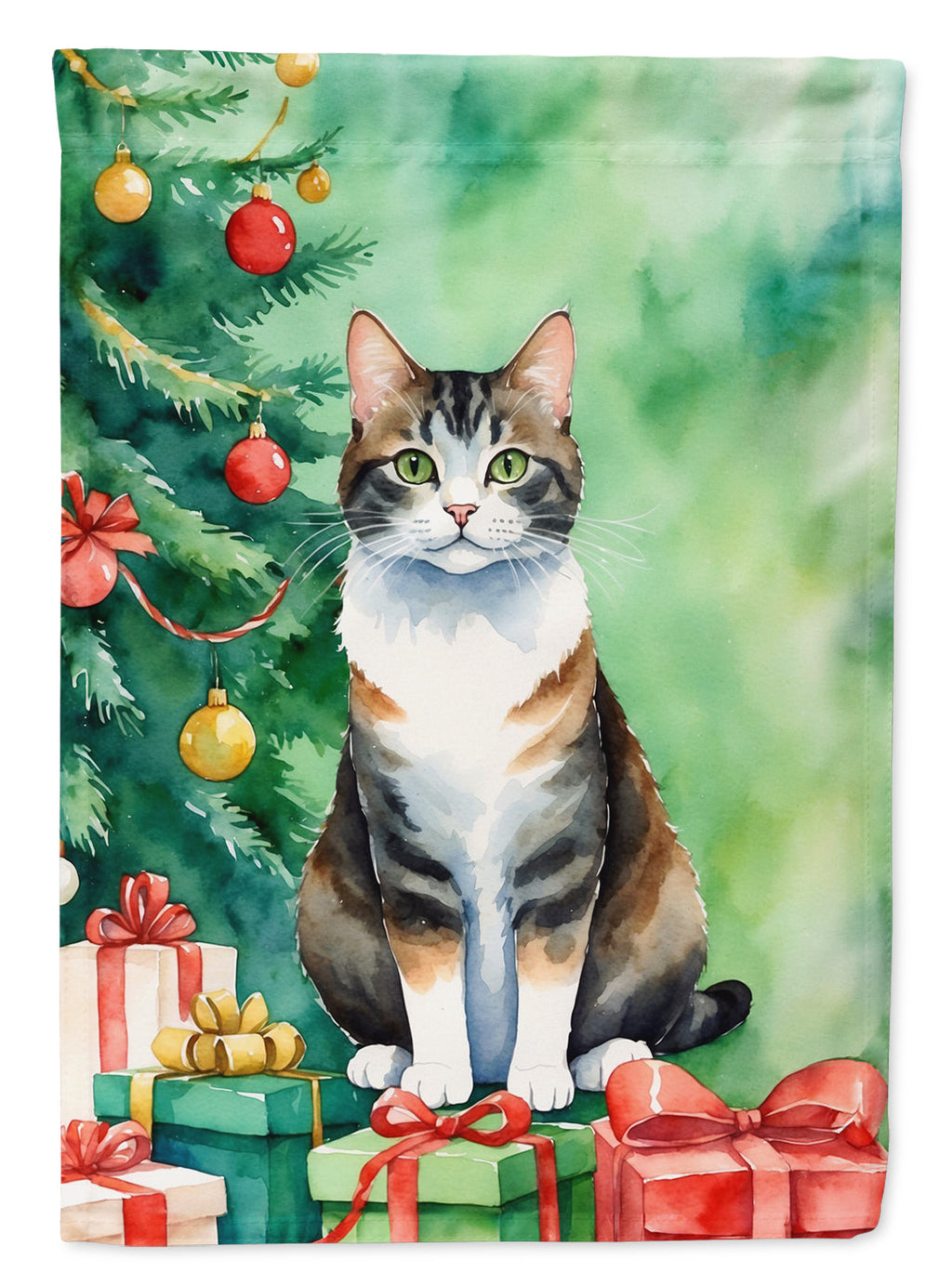 Manx Cat By the Christmas Tree Garden Flag Mailbox Decorative Yard Banner Outside Patio Artwork for Flower Beds, Garden Size, Multicolor