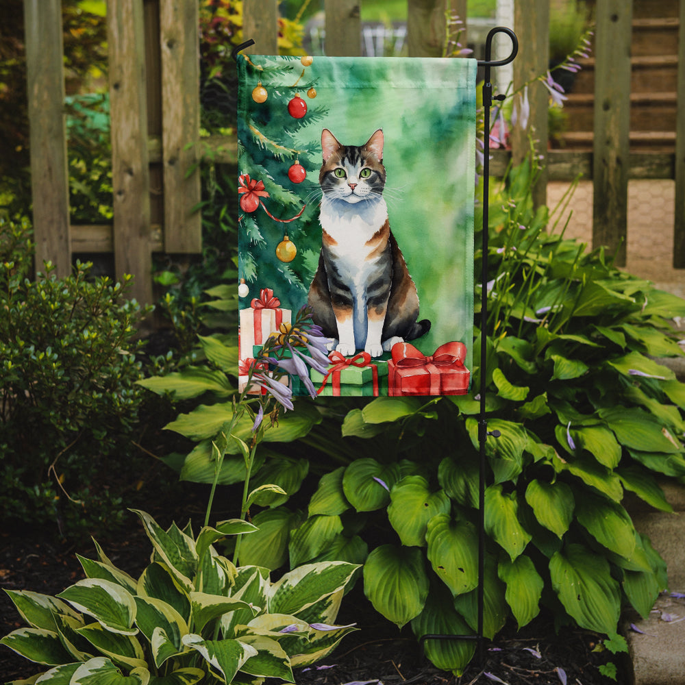 Manx Cat By the Christmas Tree Garden Flag Mailbox Decorative Yard Banner Outside Patio Artwork for Flower Beds, Garden Size, Multicolor