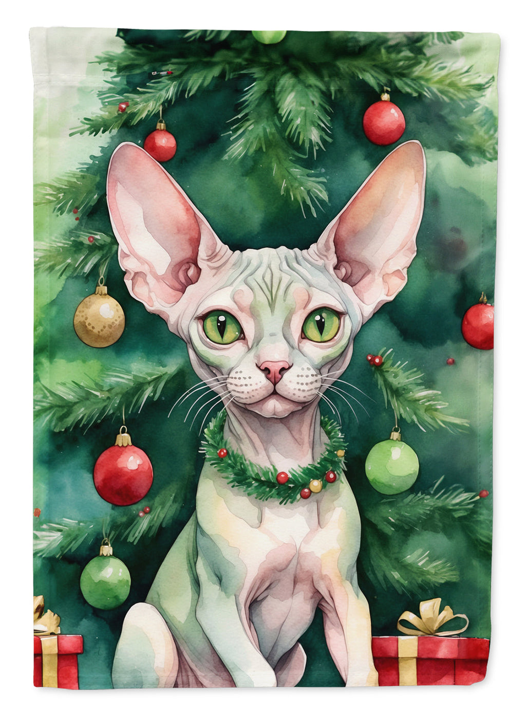 Minskin Cat By the Christmas Tree House Flag 28x40 Porch Sleeve Pole Decorative Outside Yard Banner Artwork Wall Hanging, Polyester