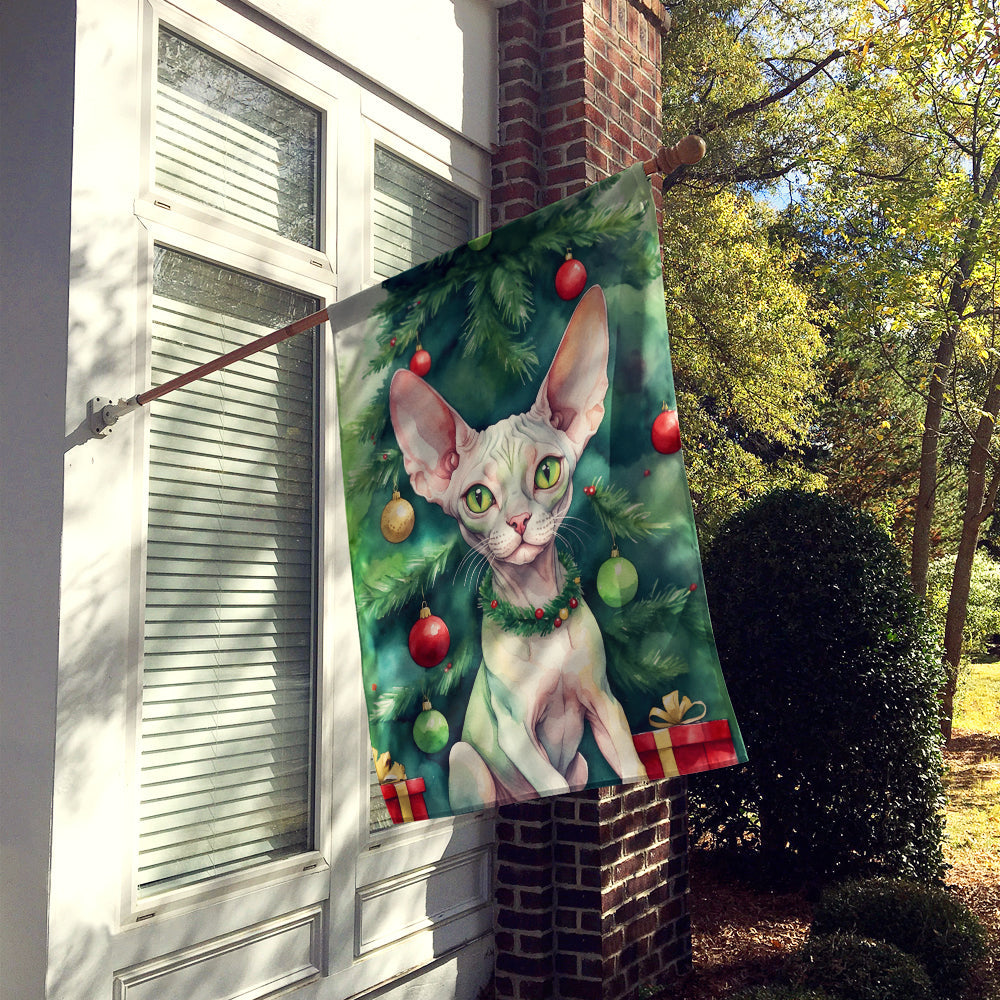 Minskin Cat By the Christmas Tree House Flag 28x40 Porch Sleeve Pole Decorative Outside Yard Banner Artwork Wall Hanging, Polyester