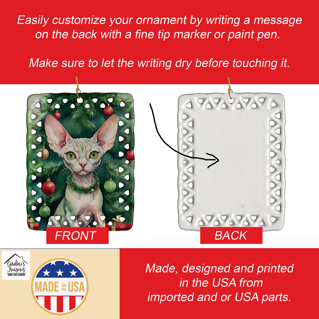 Minskin Cat By the Christmas Tree Porcelain Ornament Christmas Tree Hanging Decorations for Home Christmas Holiday, Rectangle, Gift, Multicolor