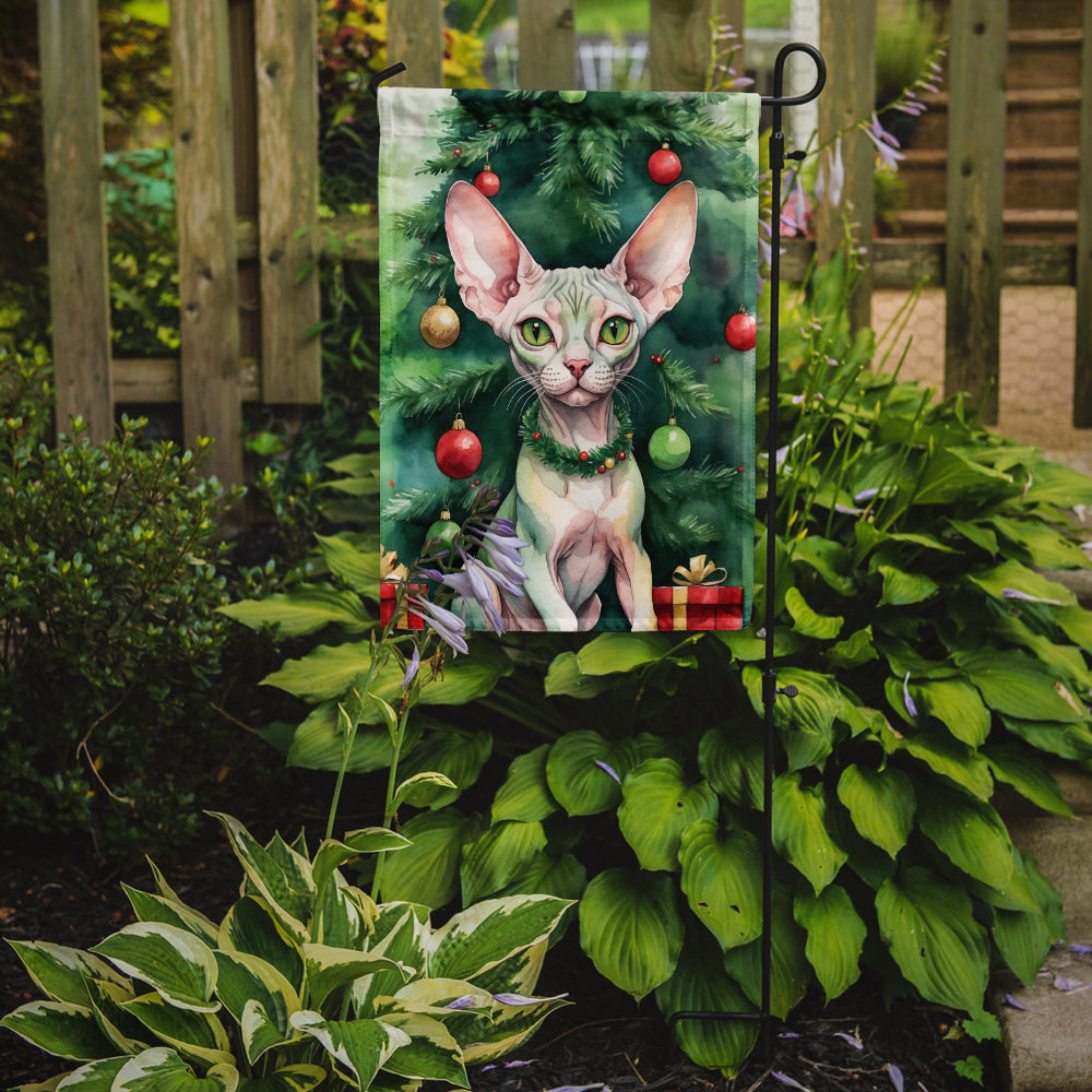 Minskin Cat By the Christmas Tree Garden Flag Mailbox Decorative Yard Banner Outside Patio Artwork for Flower Beds, Garden Size, Multicolor