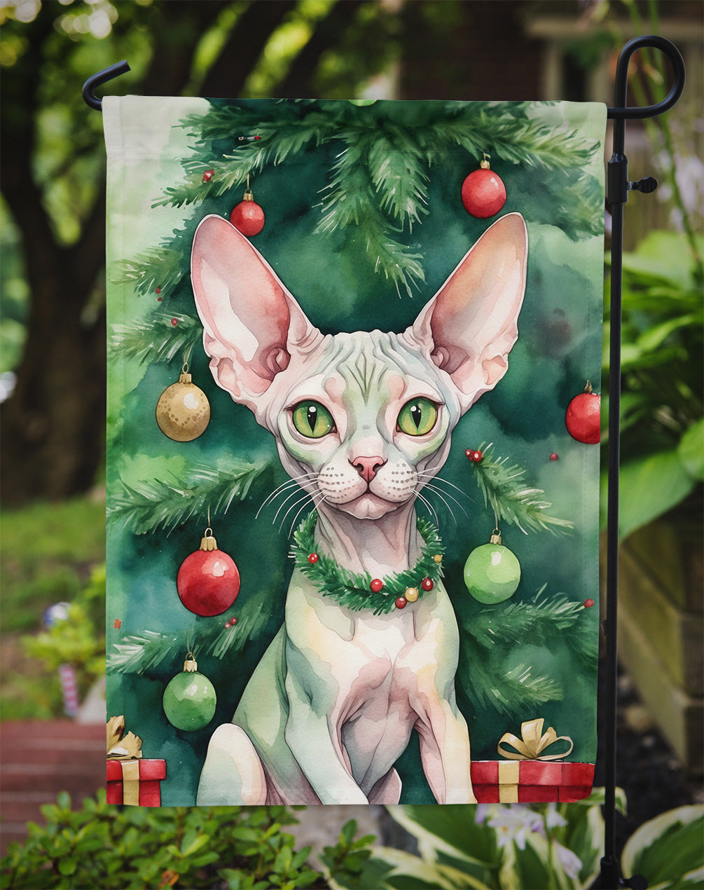 Minskin Cat By the Christmas Tree Garden Flag Mailbox Decorative Yard Banner Outside Patio Artwork for Flower Beds, Garden Size, Multicolor