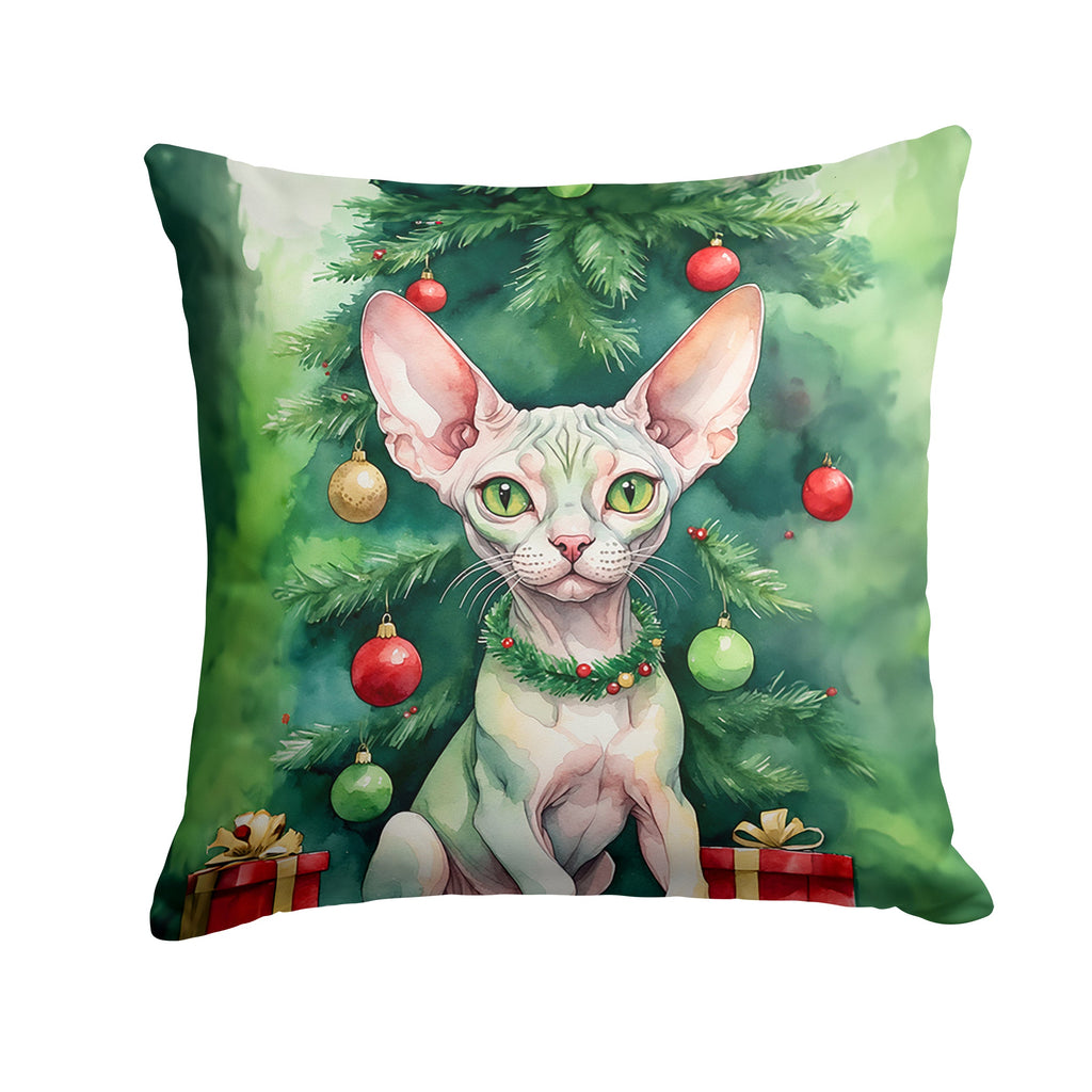 Minskin Cat By the Christmas Tree Decorative Throw Pillow 14x14 Indoor Outdoor Accent Cushion, Fabric Cover with Insert for Sofa, Bed, Porch & Living Room