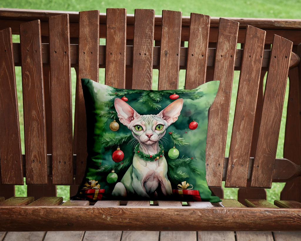 Minskin Cat By the Christmas Tree Decorative Throw Pillow 14x14 Indoor Outdoor Accent Cushion, Fabric Cover with Insert for Sofa, Bed, Porch & Living Room