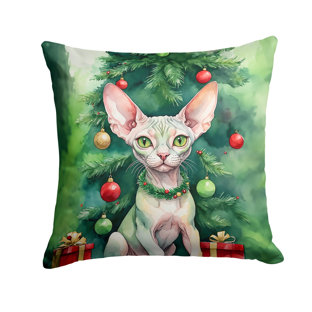Minskin Cat By the Christmas Tree Decorative Throw Pillow 18x18 Indoor Outdoor Accent Cushion, Fabric Cover with Insert for Sofa, Bed, Porch & Living Room