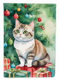Munchkin Cat By the Christmas Tree House Flag 28x40 Porch Sleeve Pole Decorative Outside Yard Banner Artwork Wall Hanging, Polyester