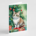 Munchkin Cat By the Christmas Tree Greeting Cards Pack of 8 Blank Cards with Envelopes Whimsical A7 Size 5x7