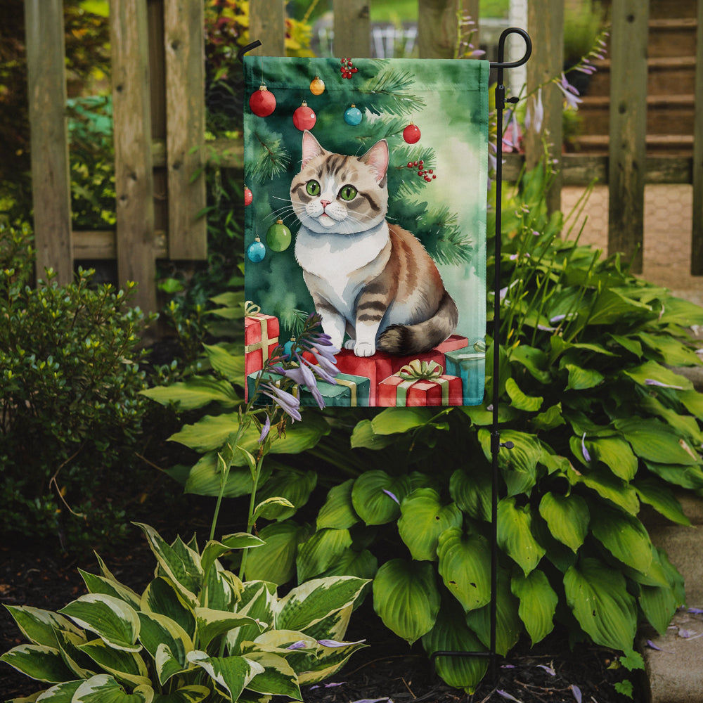 Munchkin Cat By the Christmas Tree Garden Flag Mailbox Decorative Yard Banner Outside Patio Artwork for Flower Beds, Garden Size, Multicolor