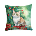 Munchkin Cat By the Christmas Tree Decorative Throw Pillow 18x18 Indoor Outdoor Accent Cushion, Fabric Cover with Insert for Sofa, Bed, Porch & Living Room