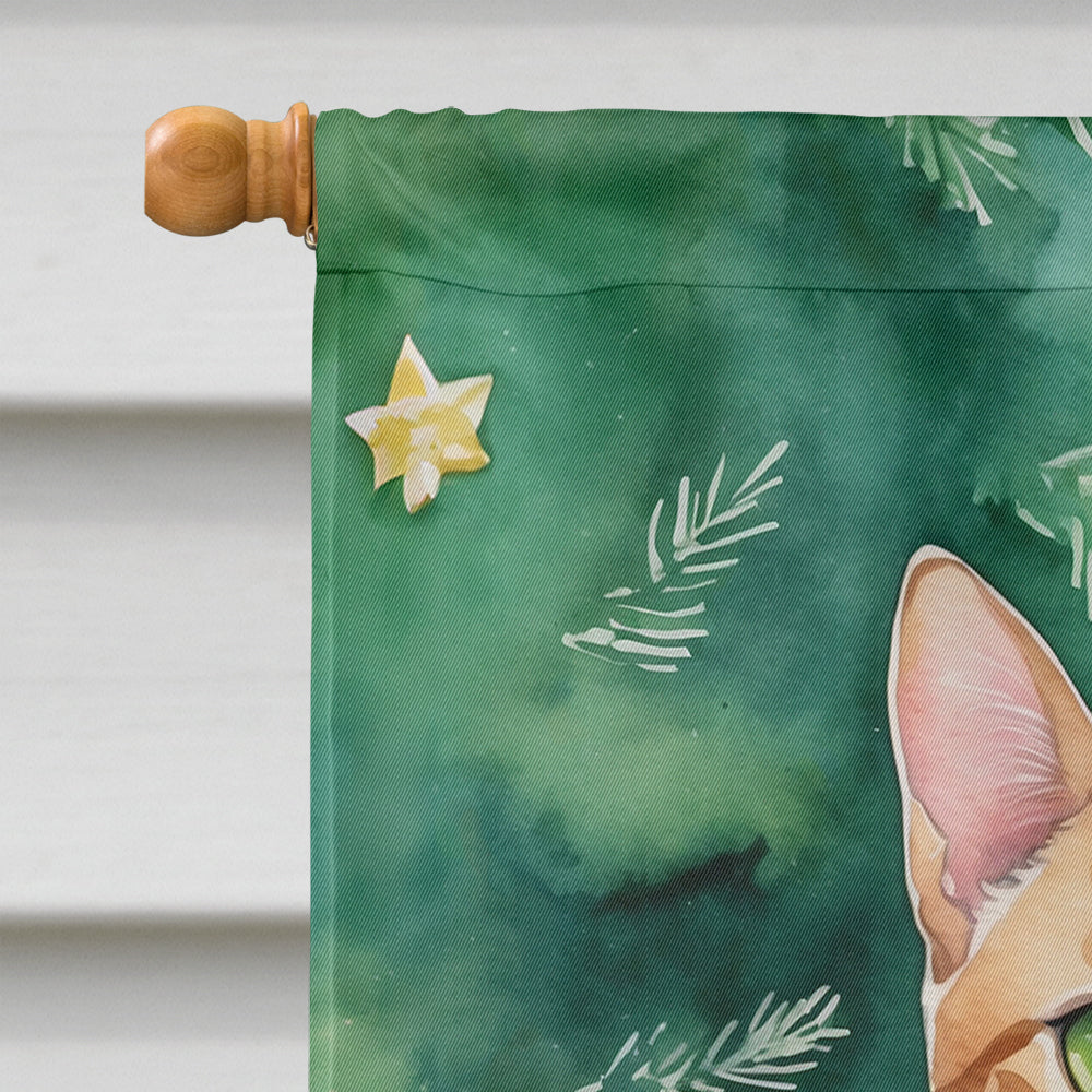 Ocicat Cat By the Christmas Tree House Flag 28x40 Porch Sleeve Pole Decorative Outside Yard Banner Artwork Wall Hanging, Polyester