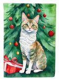 Oregon Rex Cat By the Christmas Tree House Flag 28x40 Porch Sleeve Pole Decorative Outside Yard Banner Artwork Wall Hanging, Polyester
