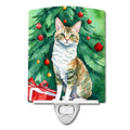 Oregon Rex Cat By the Christmas Tree Ceramic Night Light Compact, UL-Certified, Ideal for Bedroom, Bathroom, Nursery, Hallway, Kitchen, 6x4x3, Multicolor