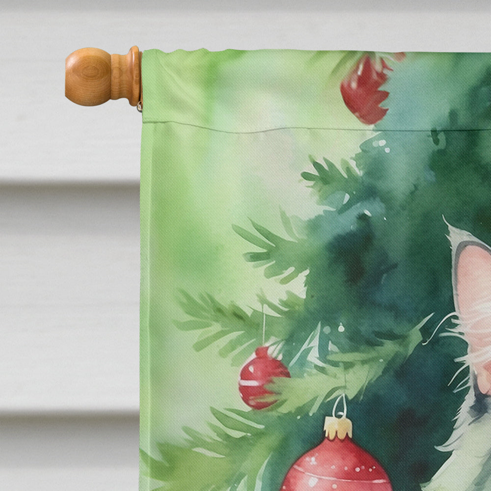 Oriental Longhair Cat By the Christmas Tree House Flag 28x40 Porch Sleeve Pole Decorative Outside Yard Banner Artwork Wall Hanging, Polyester