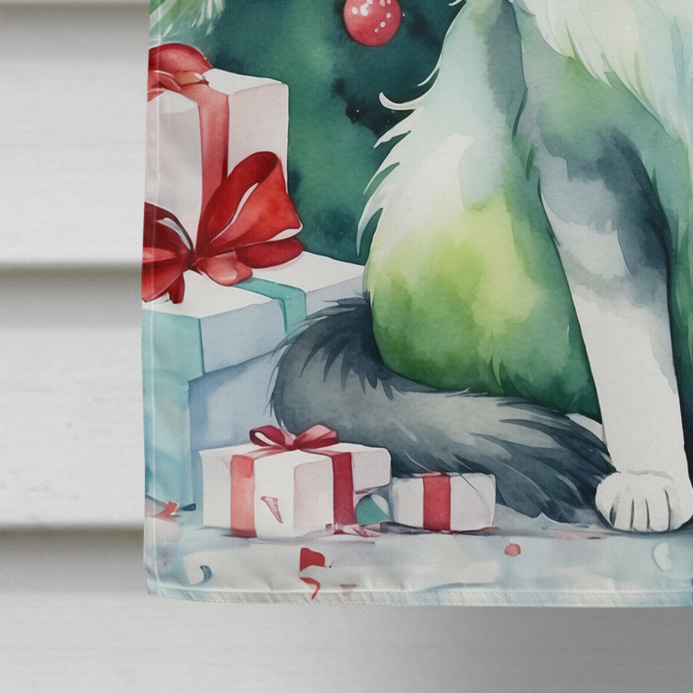 Oriental Longhair Cat By the Christmas Tree House Flag 28x40 Porch Sleeve Pole Decorative Outside Yard Banner Artwork Wall Hanging, Polyester