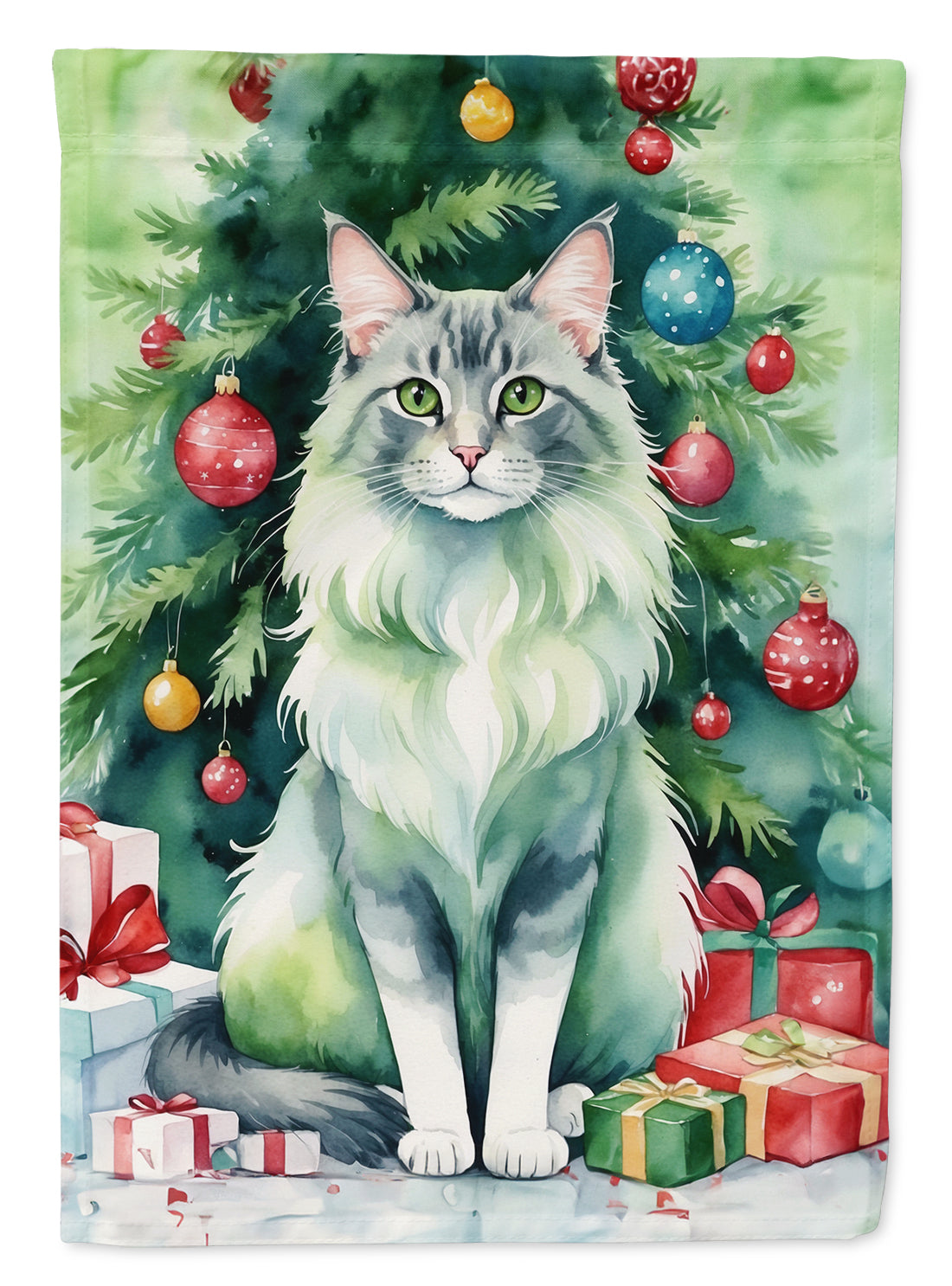 Oriental Longhair Cat By the Christmas Tree Garden Flag Mailbox Decorative Yard Banner Outside Patio Artwork for Flower Beds, Garden Size, Multicolor