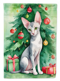 Oriental Shorthair Cat By the Christmas Tree House Flag 28x40 Porch Sleeve Pole Decorative Outside Yard Banner Artwork Wall Hanging, Polyester