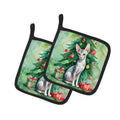 Oriental Shorthair Cat By the Christmas Tree Pot Holder Set of 2 Heat Resistant Quilted Hot Pads 7.5 x 7.5 Inch, Insulated Kitchen Trivets for Cooking & Baking