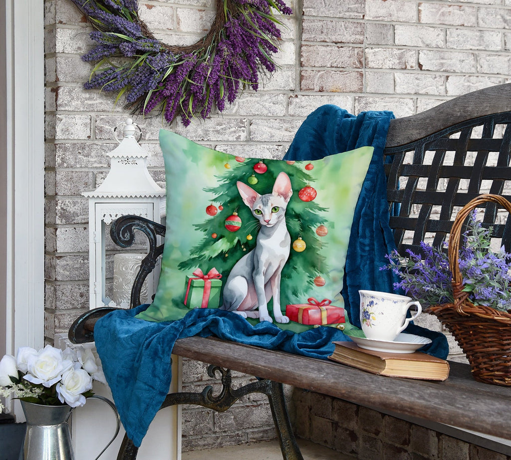 Oriental Shorthair Cat By the Christmas Tree Decorative Throw Pillow 18x18 Indoor Outdoor Accent Cushion, Fabric Cover with Insert for Sofa, Bed, Porch & Living Room