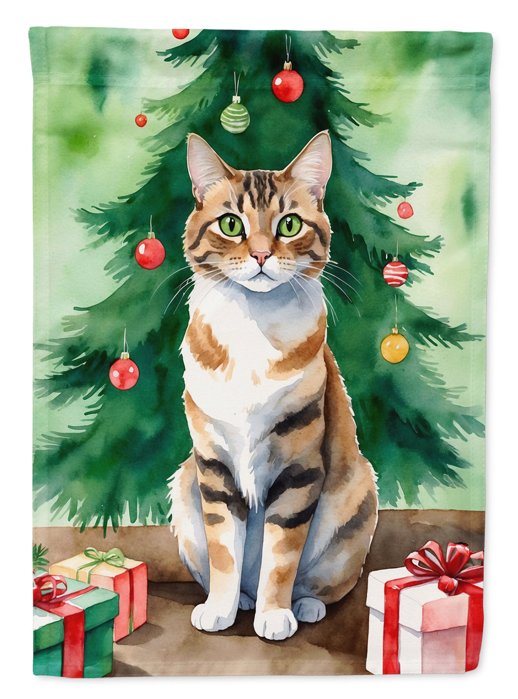 Owyhee Bob Cat By the Christmas Tree Garden Flag Mailbox Decorative Yard Banner Outside Patio Artwork for Flower Beds, Garden Size, Multicolor