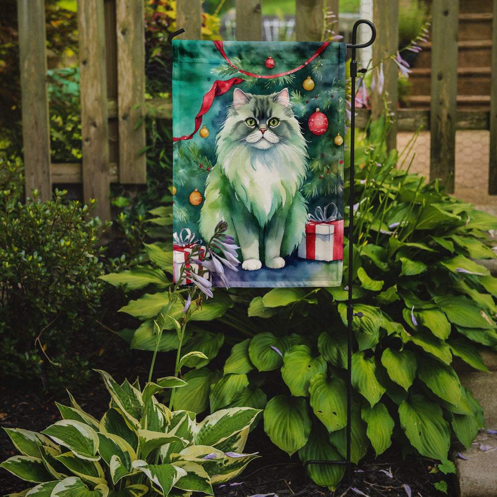 Persian Cat By the Christmas Tree Garden Flag Mailbox Decorative Yard Banner Outside Patio Artwork for Flower Beds, Garden Size, Multicolor