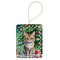 Pixie Bob Cat By the Christmas Tree Porcelain Ornament Christmas Tree Hanging Decorations for Home Christmas Holiday, Rectangle, Gift, Multicolor