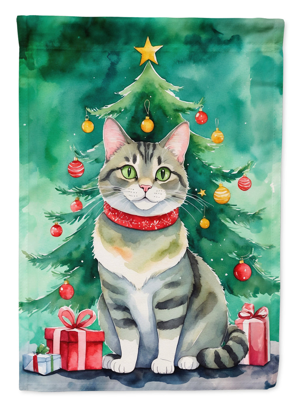Raas Cat By the Christmas Tree Garden Flag Mailbox Decorative Yard Banner Outside Patio Artwork for Flower Beds, Garden Size, Multicolor