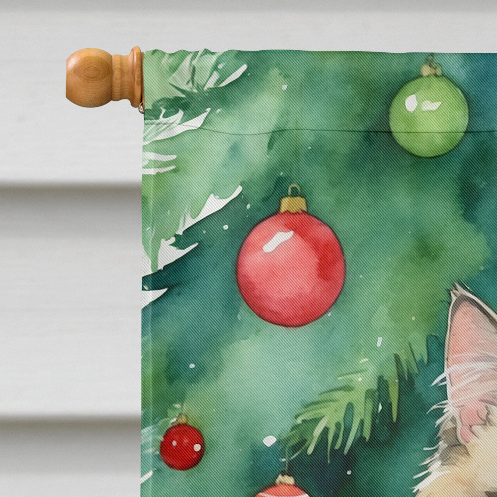 Ragamuffin Cat By the Christmas Tree House Flag 28x40 Porch Sleeve Pole Decorative Outside Yard Banner Artwork Wall Hanging, Polyester