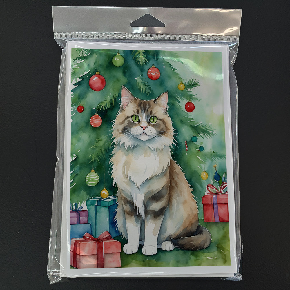 Ragamuffin Cat By the Christmas Tree Greeting Cards Pack of 8 Blank Cards with Envelopes Whimsical A7 Size 5x7