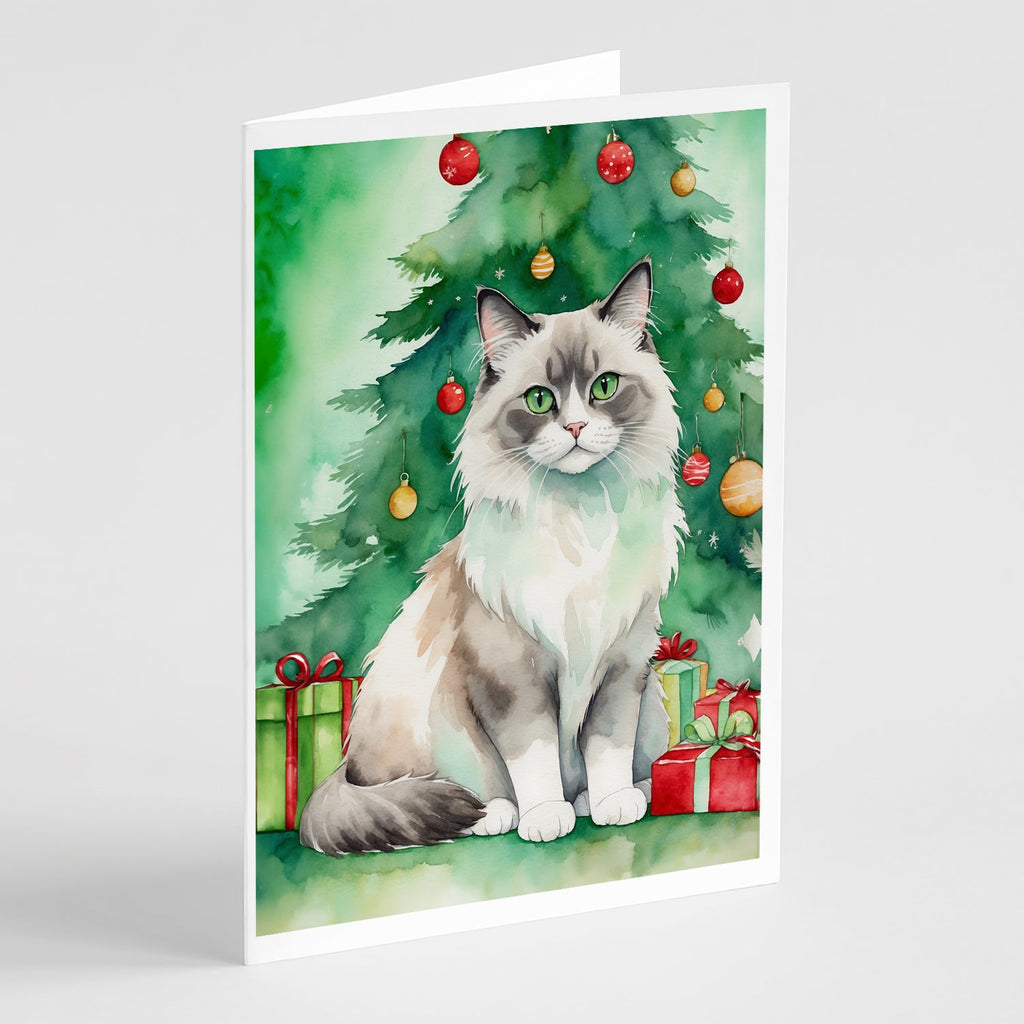 Ragdoll Cat By the Christmas Tree Greeting Cards Pack of 8 Blank Cards with Envelopes Whimsical A7 Size 5x7