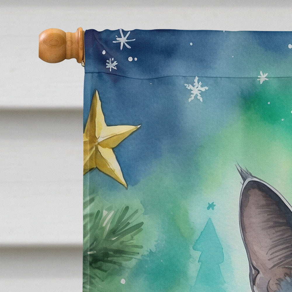 Russian Blue Cat By the Christmas Tree House Flag 28x40 Porch Sleeve Pole Decorative Outside Yard Banner Artwork Wall Hanging, Polyester