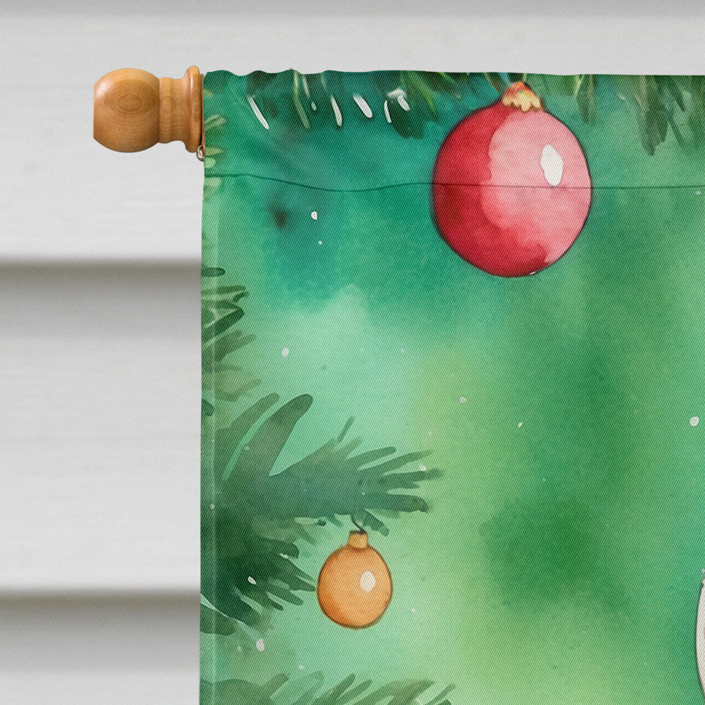 Safari Cat By the Christmas Tree House Flag 28x40 Porch Sleeve Pole Decorative Outside Yard Banner Artwork Wall Hanging, Polyester