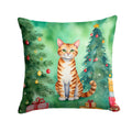 Safari Cat By the Christmas Tree Decorative Throw Pillow 18x18 Indoor Outdoor Accent Cushion, Fabric Cover with Insert for Sofa, Bed, Porch & Living Room