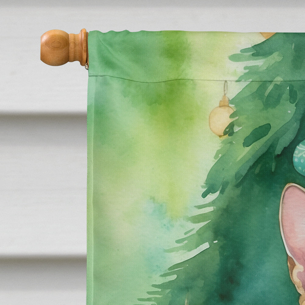 Savannah Cat By the Christmas Tree House Flag 28x40 Porch Sleeve Pole Decorative Outside Yard Banner Artwork Wall Hanging, Polyester